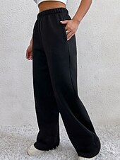 お買い得  ワイドレッグ＆ハイウエスト-女性用 ワイドレッグ スラックス ストリートファッション カジュアル 全長 ナチュラルウエスト 平織り ポケット 弾性ウエスト 快適 バケーション 日常 お出かけ グレー ブラック 冬 レギュラー