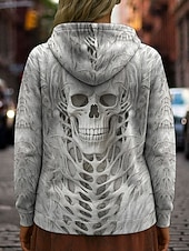 billige Halloween hettegenser og hettejakke-Dame Pullover hettegenser-genser Grafisk Hodeskaller Fritid Langermet Med hette Vanlige topper Festkveldsklær Gate Hverdag Hvit Rosa Blå Lilla Kakifarget Vår Høst Vinter