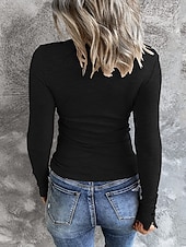 preiswerte Damen Einfache Oberteile-Damen Bluse Einfarbig Stilvoll Lässig Langarm Rundausschnitt Normale Oberteile Täglich Knöpfe Schwarz Rosa Aprikose Grau Frühling Herbst Winter