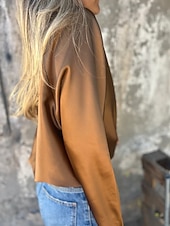 preiswerte Damen Einfache Oberteile-Damen Hemd Bluse Einfach Modern Lässig Langarm V Ausschnitt Normale Oberteile Täglich Ausgehen Schwarz Champagner Braun Aprikose Grau Herbst