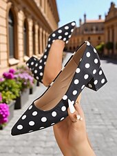 levne 50. léta 20. století-Dámské puntíkované lodičky na nízkém podpatku - společenské boty ve francouzském retro stylu z 50. let do kanceláře, na neformální výlety i do města