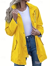 baratos jaqueta ativa-Mulheres Casaco com capuz Jaquetas de chuva impermeáveis Capas de chuva Manter Quente Confortável Zíper Bolsos Ao ar livre Casual Tecido Para Noite Casual / Diário Zíper Padrão Com Capuz Normal Manga