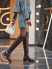 preiswerte Reitboots-Overknee-Stiefel für Damen mit seitlichem Reißverschluss, niedriger Blockabsatz im Reitstil für lässige Streetwear und urbane Outfits