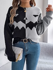 economico Blusa e Camicie di Halloween-Maglione da donna Halloween con zucca casual morbido grafica colletto a coste maniche lunghe top regolari lavorato a maglia arancione khaki autunno inverno pre-autunno