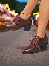 baratos Sapatos Oxford de mulher-Oxfords femininos de couro preto com cadarço e salto bloco – sapatos clássicos de estilo vintage para Oktoberfest, passeios casuais e uso diário