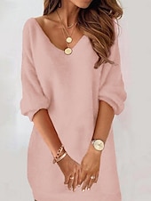 cheap Sweater Dresses-Women&#039;s Mini Dress Casual Dress Winter Dress Shift Dress Fashion Modern Daily Beach Weekend Regular Fit Pure Color Long Sleeve V Neck Black Pink Summer Spring Fall Autumn