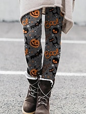 levne Halloween kalhoty-Dámské Kalhoty Legíny Šik ven Na běžné nošení Plná délka Vysoký pasPantsHalloween Dýně Netopýr Elastický pas Tisk Prodyšnost Pohodlné Elastické Dovolená ulice Denní nošení Šedá Léto Jaro Podzim Běžný