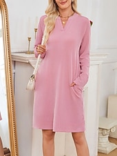 ieftine Rochie Artă și Design-Pentru femei Rochii Midi Rochie hanorac Rochie casual Modă Modern În aer liber Zilnic Sfârșit de săptămână Fit regulat Simplu Manșon Lung În V Negru Roz Îmbujorat Verde Militar Mov Primăvară Toamnă