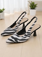 cheap Stiletto Heels-Women&#039;s Zebra Print Faux Fur Slingback Kitten Heels – Trendy Pointed Toe Dress Shoes for Daily Fashion, Work and Casual Chic Outfits