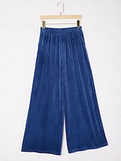 abordables Pantalones-Pantalones anchos de mujer, informales, de pana muy elástica, con textura acanalada, cintura elástica y elastano azul.
