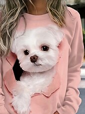 billige Stripe- og geometriske hettegensere-Dame Genser med genser Lapper Trykt mønster Grafisk Dyr Hund Varm Aktiv Årgang Langermet Crew-hals Vanlige topper Avslappet Gate Hverdag Lys Rosa Vår Høst Vinter