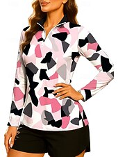 cheap Women's Shirt-Women's Geometric Tops Golf Polo Shirt Tennis Shirt Long Sleeve Print Quarter Zip Pullover UV Protection Elastic Breathable Tennis Golf Pickleball Stand Collar Zip Collar Shirt Sweatshirt Pink Blue