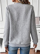 billige Teksturert hettegensere og sweatshirt-Dame Teksturert genser Pullover عادي Gatemote Fritid Behagelig Langermet V-hals Vanlige topper Gate Ferie Ut på byen Quarter Zip Svart Hvit Rosa Grå Høst