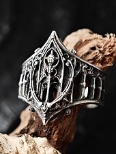 ieftine Accesorii de Halloween-Inel gotic din argint pentru femei – design complex inspirat de catedrală, perfect pentru Halloween, petreceri în costume și pasionații de fantezie