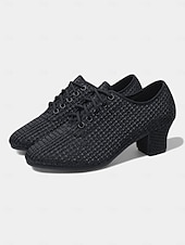 baratos Ténis de Dança-Sapatos de dança brancos com cadarço para mulheres - calçados de salão de salto grosso e brilhante com design de malha respirável para prática e performance