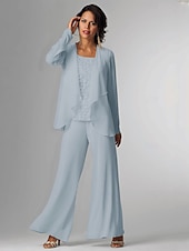 voordelige Broekpakken van mama-Pantsuit 3-delige Moeder van de Bruid Formele Bruiloft Gast Elegante Plus Size Wrap Vloerlengte Chiffon Mouwloos met Kant gratis op maat