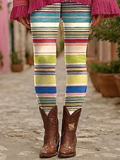 Femmes Leggings Vacances ancien Mode Longueur cheville Taille haute Graphique Rayé Bandes Impression Chaleur Thermique Doux Respirant Élastique Extérieur Vacances Rue Jaune Rose Claire Bleu Violet abordables Art & Design Impression-Femmes Leggings Vacances ancien Mode Longueur cheville Taille haute Graphique Rayé Bandes Impression Chaleur Thermique Doux Respirant Élastique Extérieur Vacances Rue Jaune Rose Claire Bleu Violet