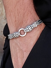 billige Halloween-tilbehør-Halloween-armbånd med slangehode til herre – gotisk punk-kjede i rustfritt stål med armbåndsmykker til fester, cosplay og uteliv