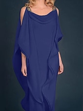 billiga Golvlängd-Strand Bröllop Sheath Mor till Bruden Klänning Bröllop Gäst Elegant Plus Size Juvel Uringning Golvlängd Chiffong Halv Ärmm med Pärlbrodering Kaskad Volanger fri skräddarsydd storlek