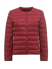 billige Dunjakker-Dame Dunjakke Pufferjakke Hold Varm Bekvem Lomme Knapper Fritid عادي Ferie Ut på byen Fritid / hverdag Enkeltkneppet Normal Crewneck Normal Langermet Yttertøy Marineblå Svart Hvit Høst Vinter