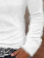 abordables Couleurs unies-Pull femme pull sweat-shirt duveteux confortable t-shirt uni côtelé tricoté décontracté manches longues une épaule hauts quotidien sortie week-end