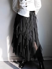 ieftine Fuste de șifon-Pentru femei Fustă Fuste din tifon Modă Casual Midi Talie Medie Fuste Simplu Tiv neregulat Fluid Micro-elastic Vacanță Stradă Negru Roz Îmbujorat Primăvară Poliester