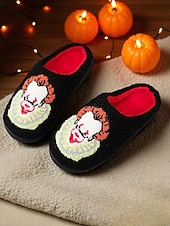 economico Per le donne-pantofole unisex da clown horror pelose con fodera in peluche rosso - comode scarpe da interno per Halloween, per feste in maschera spaventose e appassionati di film horror