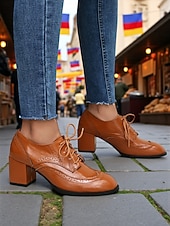 abordables Zapatos Oxford de mujer-Zapatos brogue oxford de tacón grueso con bloques de color para mujer: zapatos de vestir vintage con cordones de los años 50 con detalle de espiga de tweed para la oficina, el Oktoberfest y la moda de