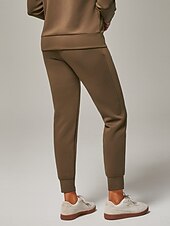 baratos Calça-Calça de moletom feminina marrom elástica com zíper e fenda na cintura elástica, estilosa, confortável, casual, diária, trabalho, versátil, outono
