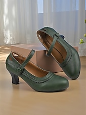 cheap 1950s-Women&#039;s Vintage Green Mary Jane Heels - 1950s-Style Round Toe Shoes with Scallop Details for Fall Work Looks,Daily Outfits and Vintage-Inspired Gatherings