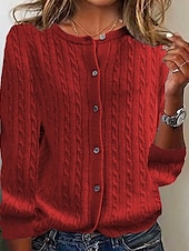 abordables Cardigans et vêtements d&#039;extérieur-Femmes Pull Cardigan Mode Streetwear Quotidien Couleur Unie Côtelé Ouvert devant Tricoté manche longue Hauts Réguliers Tricoter Fête Sortir Week-end Noir Vin Automne Hiver