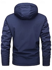billiga Sportjacka-Herr Utomhusjacka Regnrock Hoodiejacka Vandringsjacka Semester Dagligen Vattentät Vindtät Ficka Vår Höst Slät Mode Klassisk Huva Normal Svart Rubinrött Marinblå Kungsblå Jacka