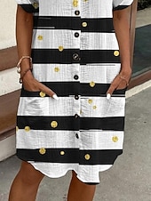 abordables Robe Rayée et Géométrique-Femmes Mini Robe Robe Chemise Robe Décontractée Robe Imprimée Mode Moderne Quotidien Plage Week-end Coupe régulière Rayé Manche Courte Col de chemise Blanche Été Printemps Automne