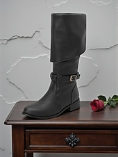 baratos Botas de montaria-Botas femininas conversíveis acima do joelho com cano dobrável, estilo casual retrô, design versátil para o dia a dia urbano
