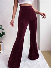 baratos Calças Flare Femininas-Mulheres Perna larga Calças de Veludo Calças Roupa de rua Casual Comprimento total Natural Tecido Cintura elástica Confortável Ao ar livre Férias Para Noite Vinho Pavão Azul Rosa claro cáqui Outono