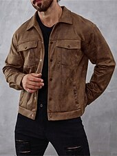 economico Giacca in ecopelle-Per uomo Giacca in Ecopelle Giacca in finta pelle scamosciata Vacanza Quotidiano Antivento Caldo Tasca Autunno Inverno Semplice Moda Classico Bavero Regolare Marrone Giacca