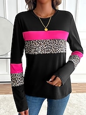 Femmes T-shirt Graphique Léopard Géométrique ancien Élégant Classique manche longue Col ras du cou Col rond Hauts Réguliers Quotidien Imprimé Rose Printemps Automne Hiver abordables T-shirt rayé et géométrique-Femmes T-shirt Graphique Léopard Géométrique ancien Élégant Classique manche longue Col ras du cou Col rond Hauts Réguliers Quotidien Imprimé Rose Printemps Automne Hiver