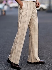preiswerte Fackel-Herren Anzughose Hose Chinos Tasche Knöpfe Karomuster Komfort Formell Party Arbeit Mode Klassicher Stil Khaki Mikroelastisch