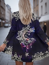 ieftine jachete casual-Pentru femei Palton Ușor Comfortabil Imprimeu Activ Epocă Casual Geometric Casual Scurt Fără Guler Fit regulat Manșon Lung Îmbrăcăminte exterioară Albastru piscină Mov Portocaliu Primăvară Toamnă