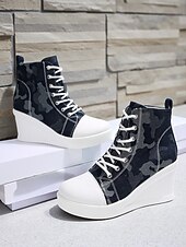 preiswerte Damen-Sneaker-Damen-Wedge-Sneaker aus blauem Denim mit Schmetterlings-Print – lässige Schnürstiefel mit verstecktem Absatz für Reisen, Streetwear und Alltagsoutfits