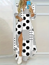 ieftine Rochie Artă și Design-Pentru femei Rochie Maxi Rochii Tip Cămașă Rochie blazer Rochie teacă Vacanță Casual Petrecere Dată Fit regulat Grafic Geometric Manșon Lung Guler Cămașă Negru și Alb Negru Alb Galben Vară Primăvar