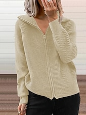 preiswerte Texturierte Kapuzenpullover &amp; Sweatshirts-Damen Wintermantel Bequem Atmungsaktiv Reißverschluss Mode Täglich Einfach Outdoor Lässig Täglich Reisverschluss Regulär Revers Normale Passform Langarm Oberbekleidung Schwarz Weiß Blau Frühling