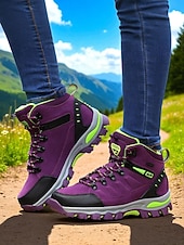 preiswerte Damen-Sneaker-Wasserdichte Wanderstiefel für Damen – violette High-Top-Outdoor-Trailschuhe mit Knöchelstütze für Trekking, Camping und Bergabenteuer