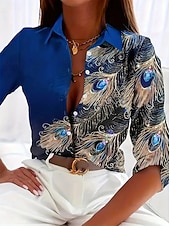 voordelige Vrouwen&#039;s Kunst &amp; Design Tops-Dames Overhemd Grafisch Abstract Elegant Dagelijks Zakelijk Lange mouw Overhemdkraag Normale tops Bruiloft gast Werk Dagelijks Afdrukken Rood blauw Paars Groen Lente Herfst Winter