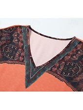 billige Boho topper-Dame Boho skjorte Bluse Blomsternål i krystall Moderne Bohem Langermet V-hals Vanlige topper Ferie Ut på byen Trykt mønster Svart Rød Oransje Mørkegrå Aprikos Sommer
