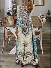 olcso Boho ruha-Női Maxiruha A vonalú ruha nyári ruha Szabadság Alkalmi Strand stílusok Napi Normál Grafika Mértani Paisley Hosszú ujj Terített nyak Mély zöld Szürke Rózsaszín Fekete Arcpír rózsaszín Nyár Tavasz Ősz