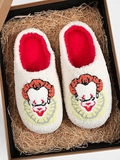 economico Per le donne-pantofole unisex da clown horror pelose con fodera in peluche rosso - comode scarpe da interno per Halloween, per feste in maschera spaventose e appassionati di film horror