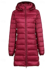 abordables Doudounes-Femmes Doudoune Manteau Chaud Confortable Fermeture éclair Avec Poches Mode Uni Fête Décontracté Quotidien Week-end Fermeture éclair Long À capuche Coupe régulière manche longue Vêtements d&#039;extérieur