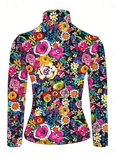billige Blomster t-skjorte-Dame Tunika Blomstret Grafisk Planter Elegant Årgang Stilfull Langermet Høyhalset Asymmetrisk hals Vanlige topper Daglig Svart og Hvit Fuksia Oransje Vår Høst Vinter