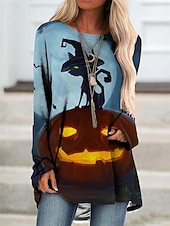 ieftine Rochie de Halloween-Pentru femei Rochie Mini Rochie hanorac Rochie casual Modă Modern În aer liber Halloween Zilnic Fit regulat Dovleac Manșon Lung Stil Nautic Negru Albastru piscină Mov Portocaliu Primăvară Toamnă